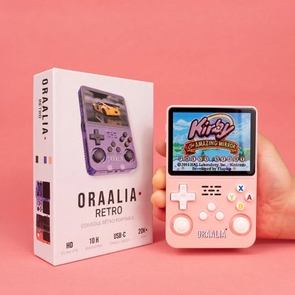 Console ORAALIA RETRO rose avec sa boîte — HD, 10 h, USB-C, 20K+ jeux