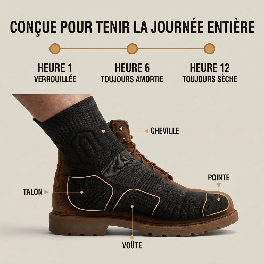 Heure 1, heure 6, heure 12 : la chaussette tient la journée entière